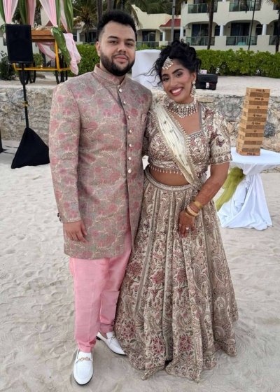 Ivory and Pink Floral Bridal Lehenga