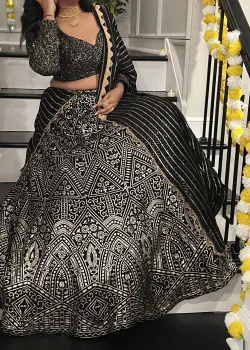 Black Embellished Lehenga - hover