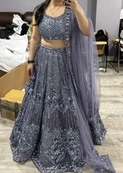 Lavender Organza Embroidered Lehenga Set