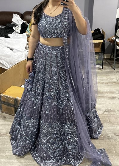 Lavender Organza Embroidered Lehenga Set