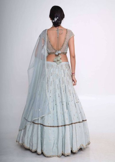 Aqua Silk Embroidered Lehenga