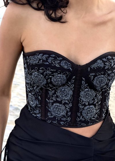 Black Embroidered Corset Top