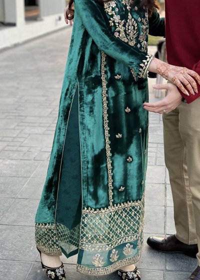 Emerald Green Velvet Kurta Set