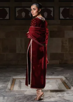 Maroon Velvet Salwar Set - hover