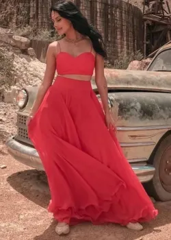 Red Lightweight Lehenga - hover