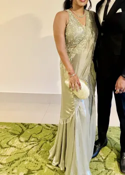 Silver Pre-Draped Sari - hover