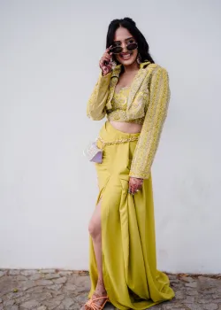 Citrus Green Draped Skirt Set - hover