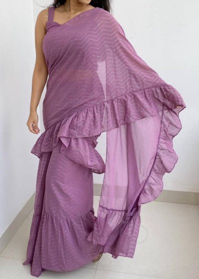 Purple Ruffle Pre-Draped Sari