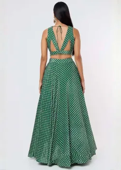 Emerald Green Printed Lehenga Set - hover