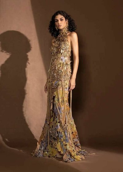 Gold 3D Floral Gown