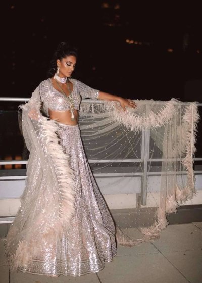 Champagne Mirrorwork Lehenga Set