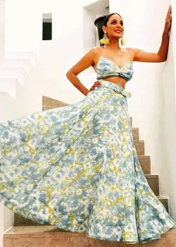 High Tide Aqua Ikat Floral Skirt Set