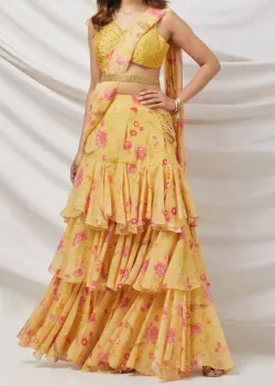 Yellow Pre Draped Sari