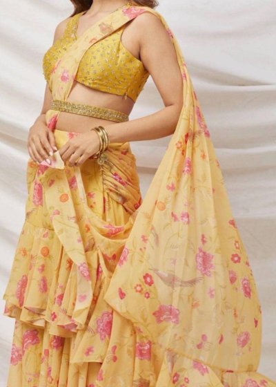 Yellow Pre Draped Sari