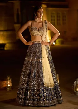 Navy Mirrorwork Lehenga