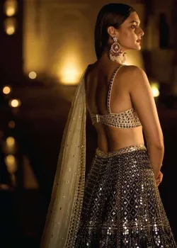 Navy Mirrorwork Lehenga - hover
