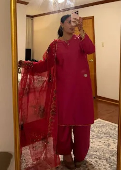 Rani Pink Long-Sleeved Kurta Set