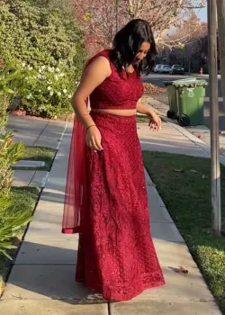Red Tone-on-Tone Lehenga