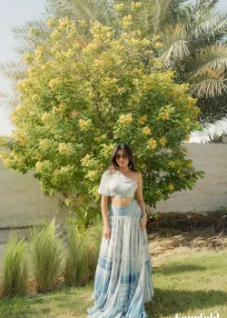 Blue Asymmetrical Drop Waist Lehenga - hover
