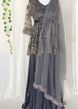 Grey Purple Peplum Top Set