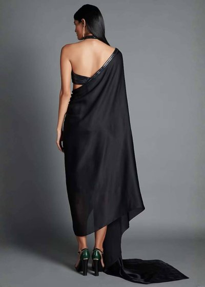 Black Draped Metallic Dress