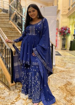 Cobalt Blue Mirrorwork Gharara Set