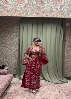 Flame of the Forest Silk Skirt Set - hover