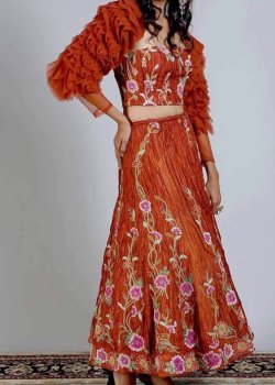 Burnt Orange Ruffle Skirt Set