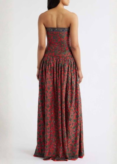 Maya Floral Pleated Drop-Waist Gown