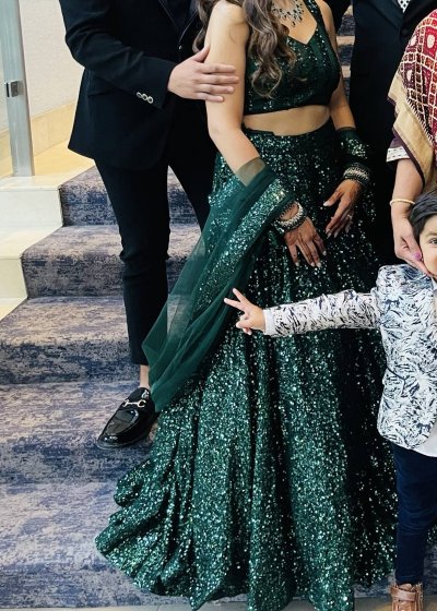 Deep Emerald Green Sequin Lehenga