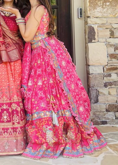 Rani Pink Geometric Floral Lehenga