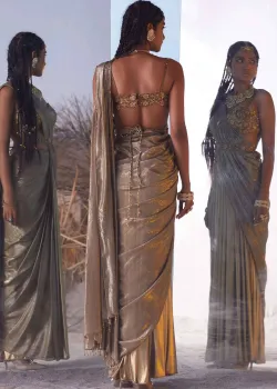 Metallic Pre-Draped Sari - hover