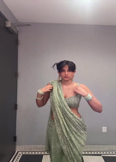 Sage Green Pre-Draped Lace Sari