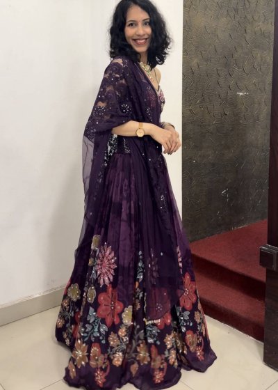 Purple Floral Corset Lehenga