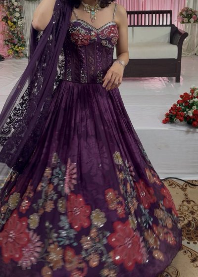 Purple Floral Corset Lehenga
