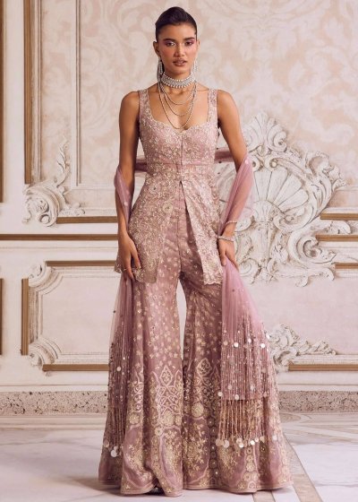 Champagne Rose Peplum Sharara Set
