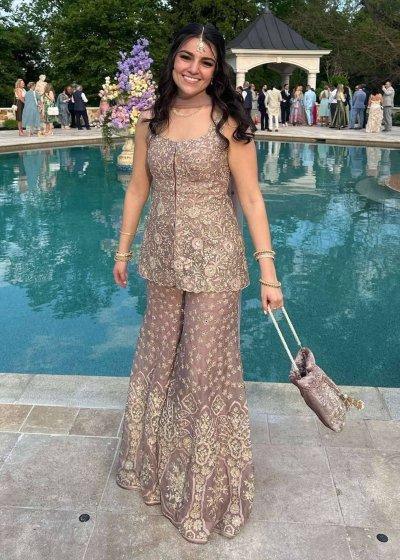 Champagne Rose Peplum Sharara Set