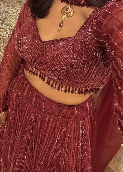 Long Sleeve Sparkly Red Lehenga
