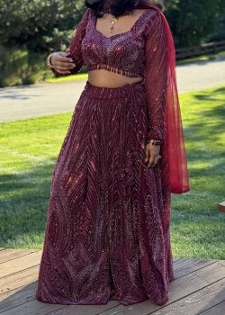 Long Sleeve Sparkly Red Lehenga