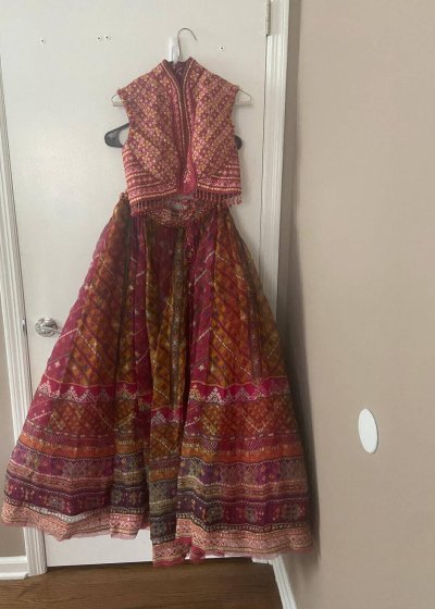 Maroon Mixed Print Vest Lehenga