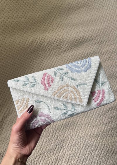 Floral Beaded Envelope Clutch