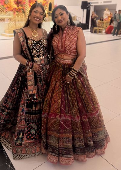 Maroon Mixed Print Vest Lehenga