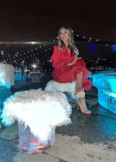 Red Feathered Pant Set