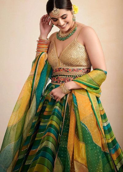 Green And Yellow Lehenga