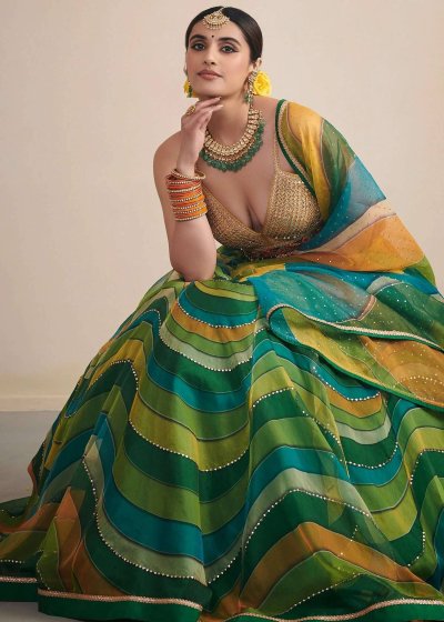 Green And Yellow Lehenga