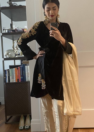 Black Velvet Kurta Set
