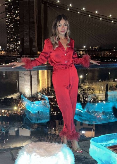 Red Feathered Pant Set