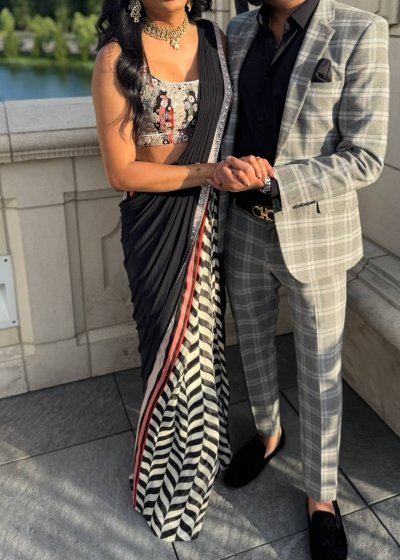 Black and White Printed Sari