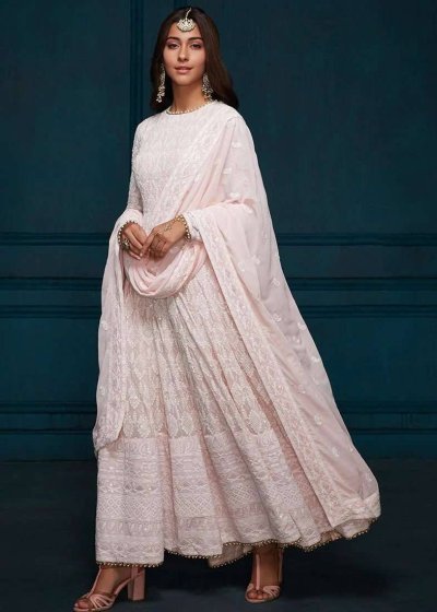 Light Pink Thread Embroidered Anarkali