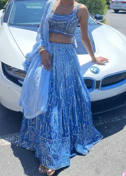 Blue Mirrorwork Lehenga - hover
